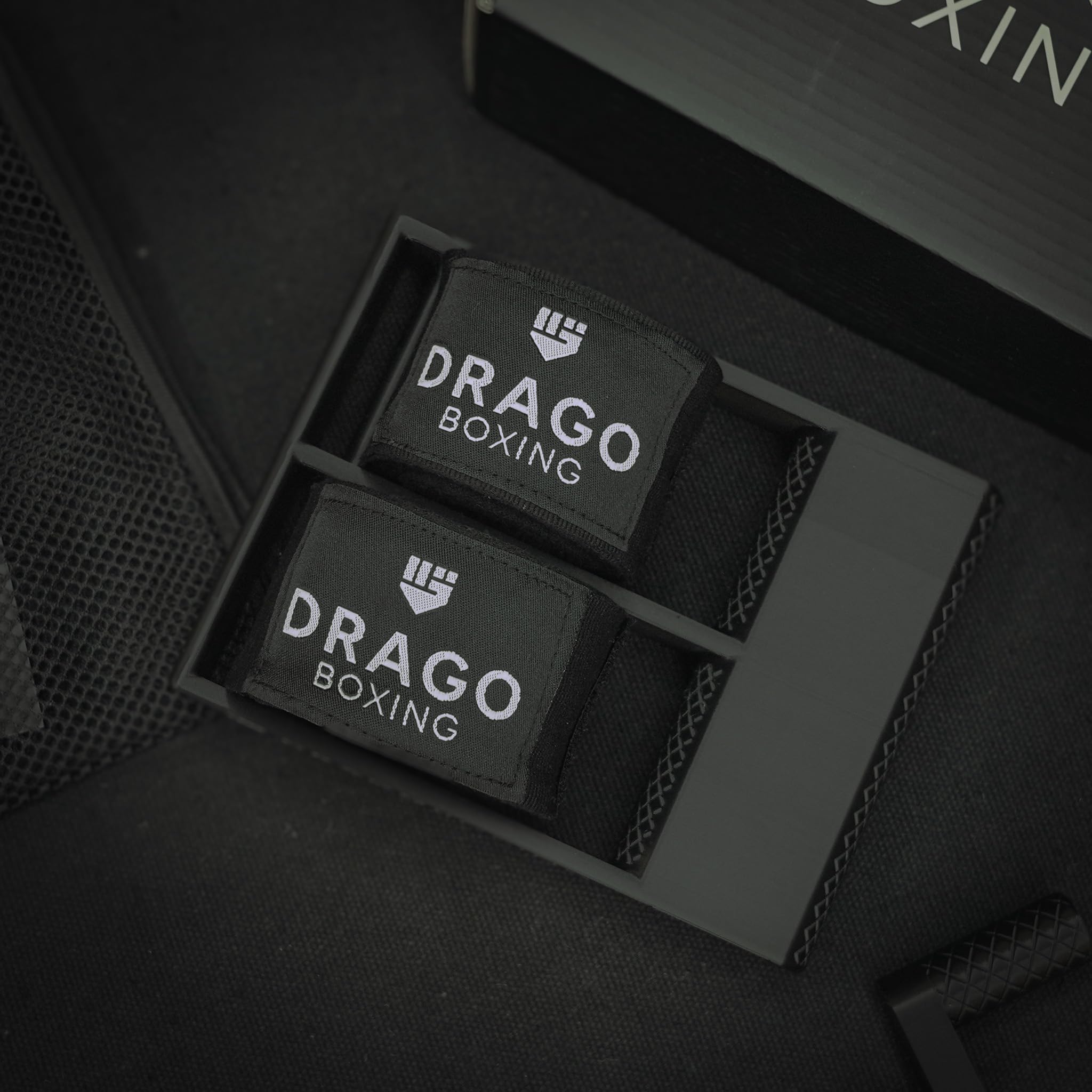 Drago Boxing mesh wash bag open with hand wraps inside protecting velcro and preventing tangles in washer