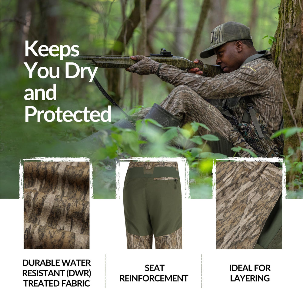 Drake Waterfowl detailed view of pockets and inner knee-pad pocket for storage
