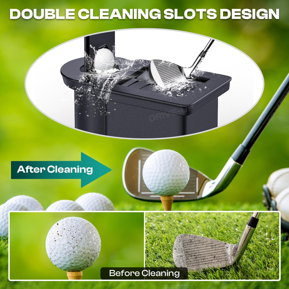 DRIVE UP ball slot with golf ball demonstrating stable cleaning and quick dirt removal
