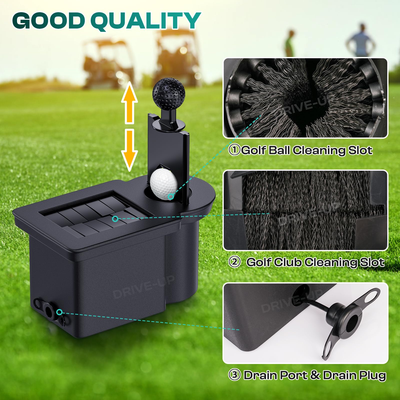 DRIVE UP club slot showing side drain plug for efficient emptying and low mess