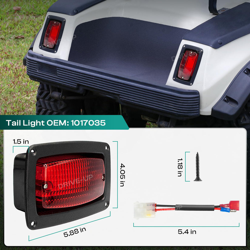 DRIVE UP tail light next to ruler showing 6 by 4 inch assembly dimensions