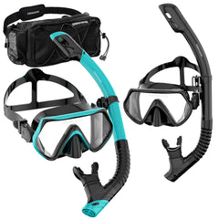 DRMAWIN front view of two-mask snorkel kit shows complete travel-ready set
