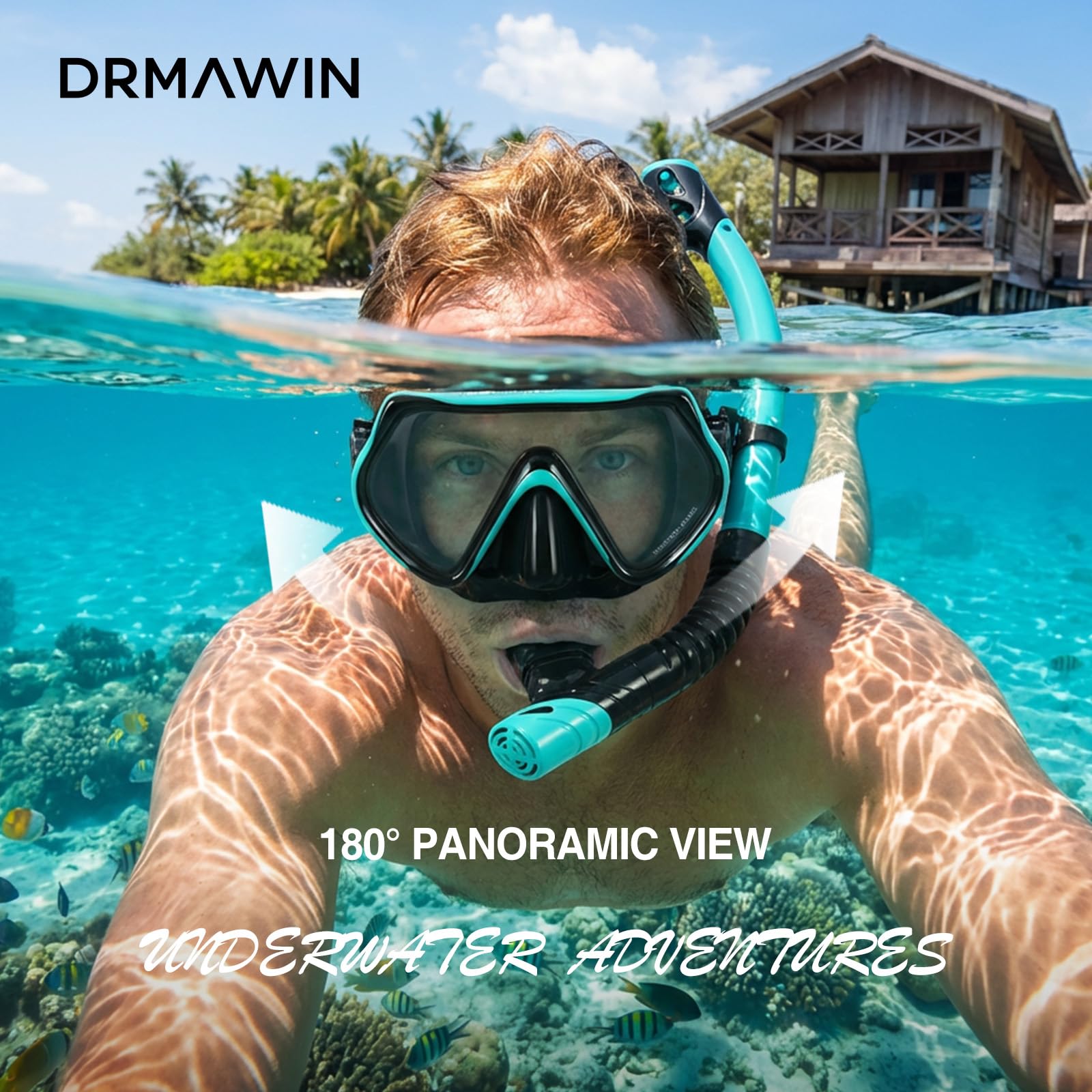 DRMAWIN close-up of tempered glass mask lens for clearer underwater sight
