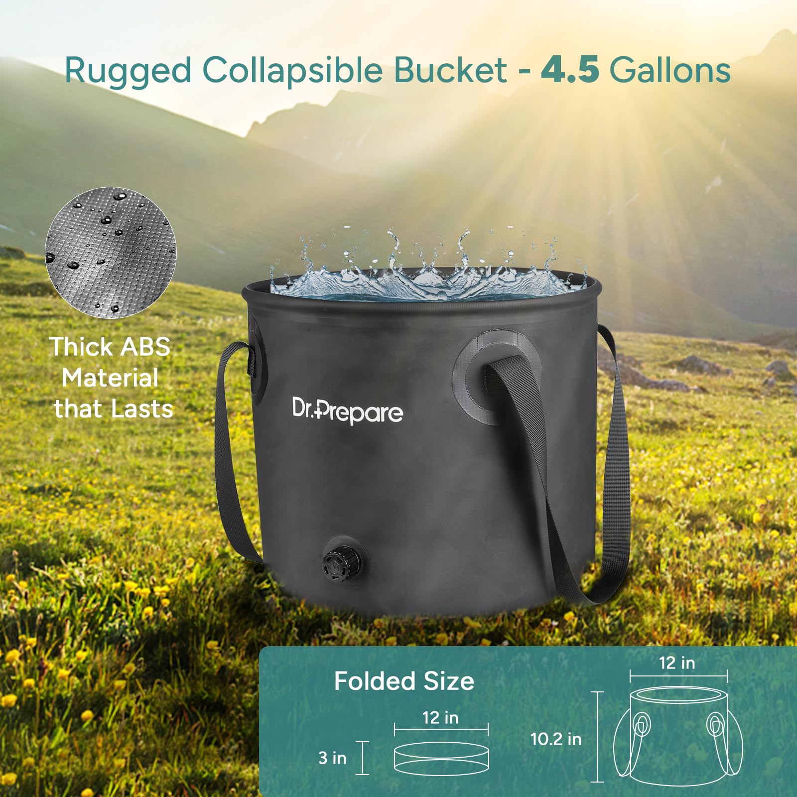 DR.PREPARE bucket held by handle highlighting reinforced metal ring for stability