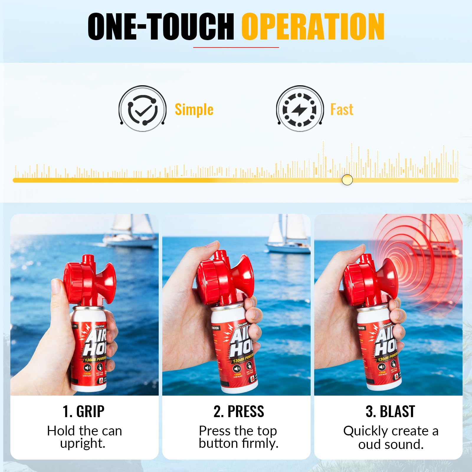 Druvian air horn tucked inside a life jacket pocket for quick access benefit
