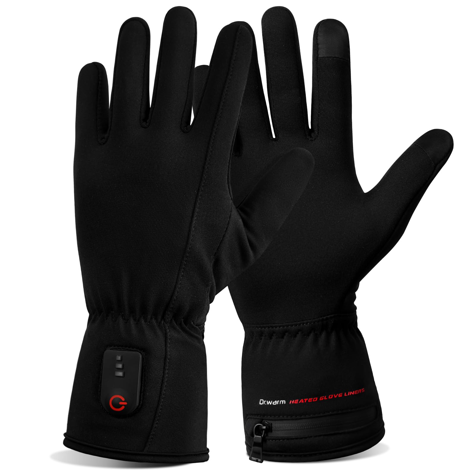 Dr.Warm front view of heated glove liners showing sleek fit and mobility