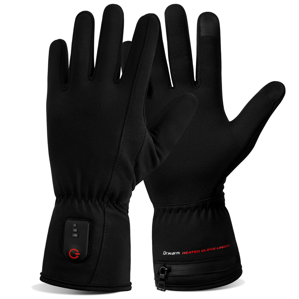 Dr.Warm front view of heated glove liners showing sleek fit and mobility