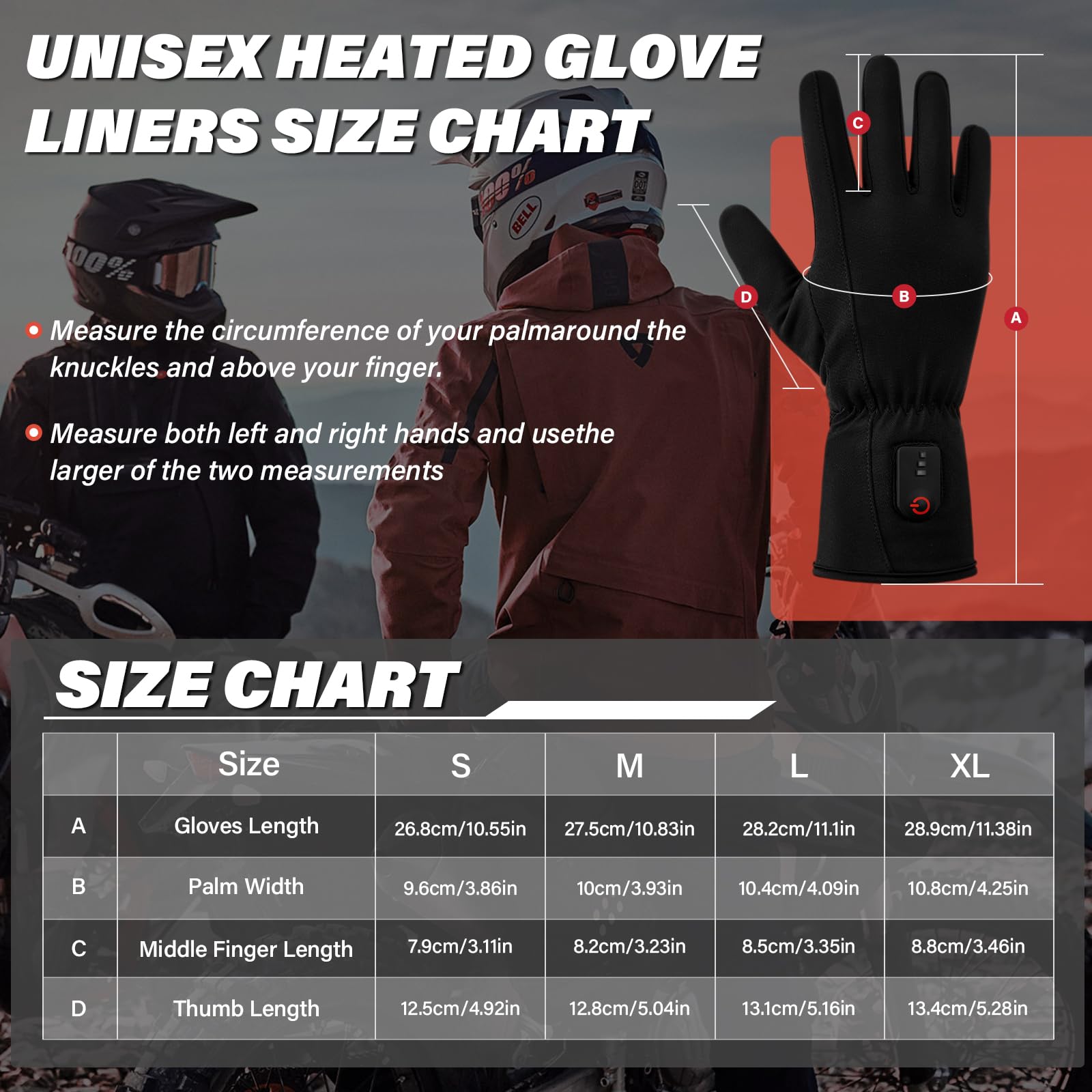 Dr.Warm liners on a hand for size and fit comparison, showing low-profile design