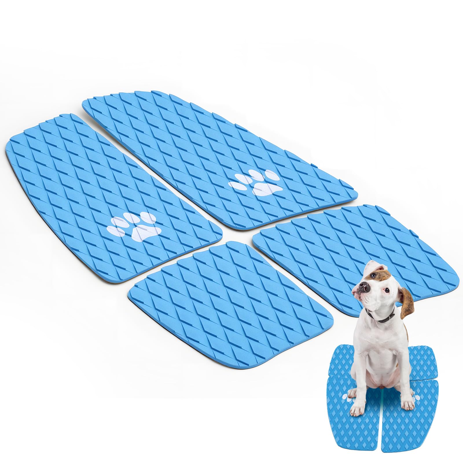 Drydiet front view blue pad showing full non-slip surface and paw design benefit