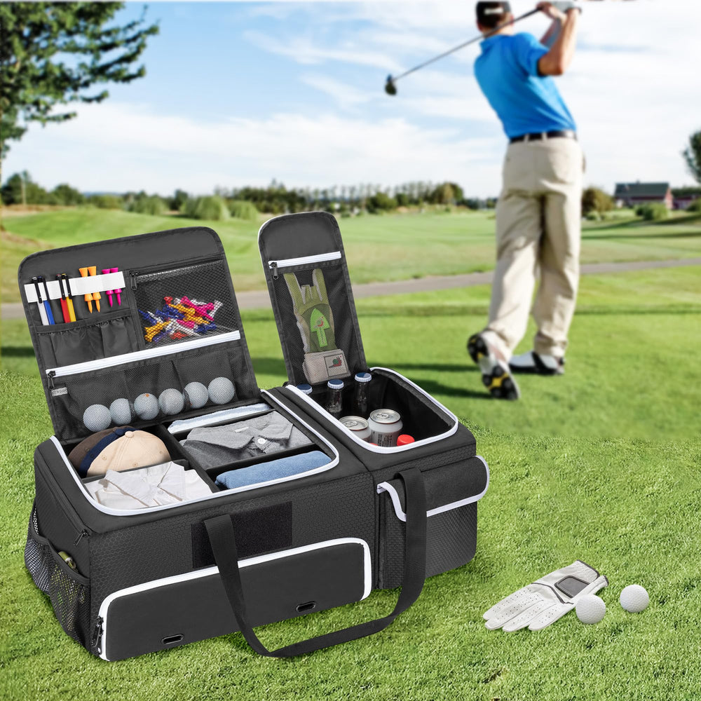 DSLEAF organizer placed in SUV trunk offering tidy ready-to-play gear