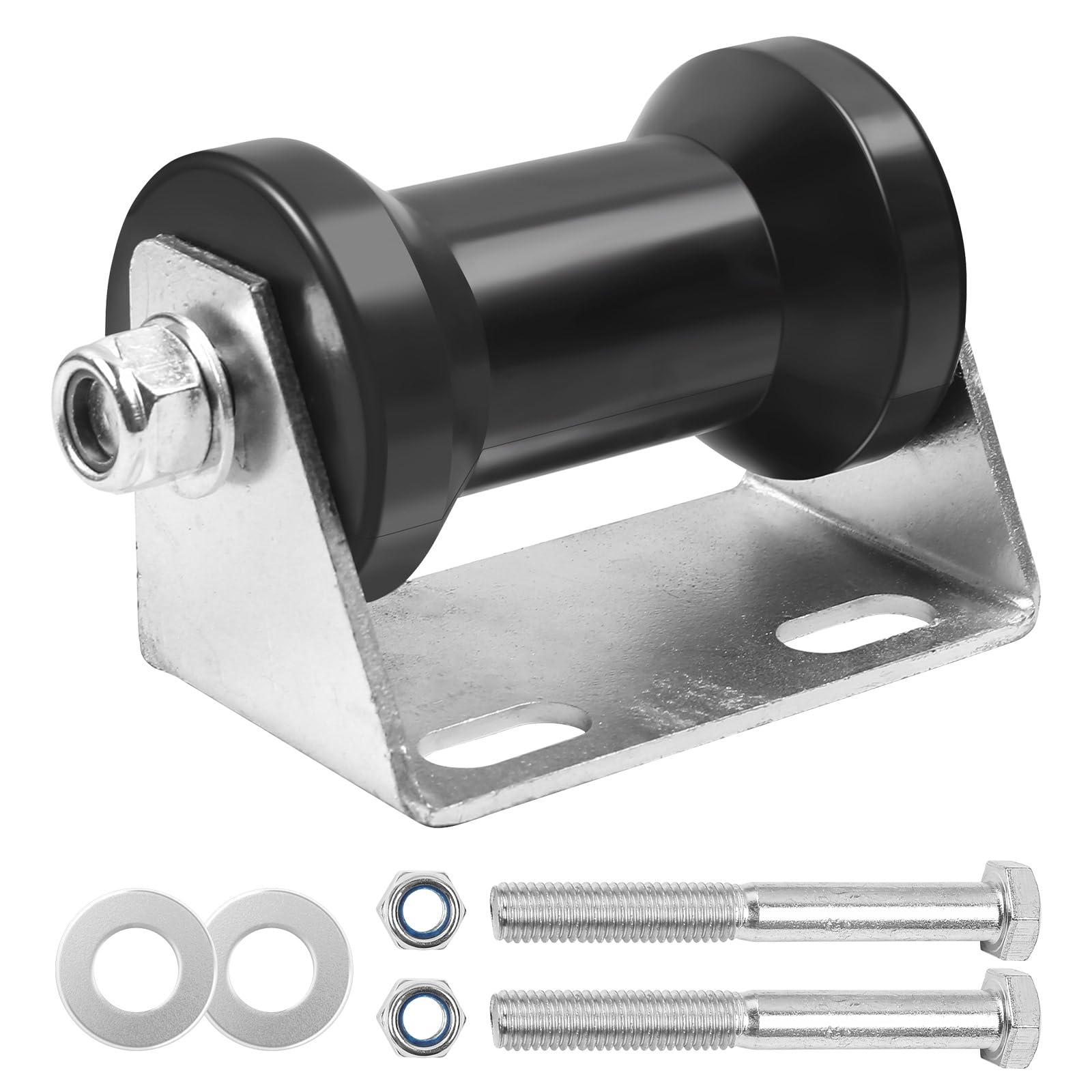 DTNESS front view of roller bracket showing sturdy steel bracket and roller protecting hull