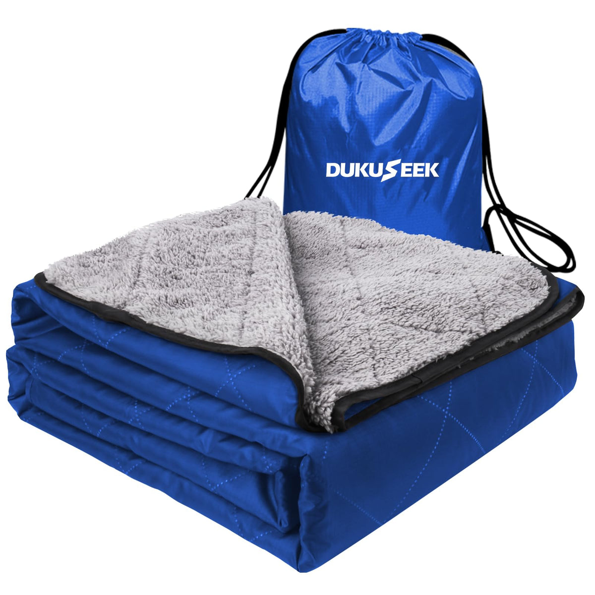 DUKUSEEK blanket front view showing sherpa fleece warmth and full coverage
