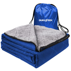 DUKUSEEK blanket front view showing sherpa fleece warmth and full coverage