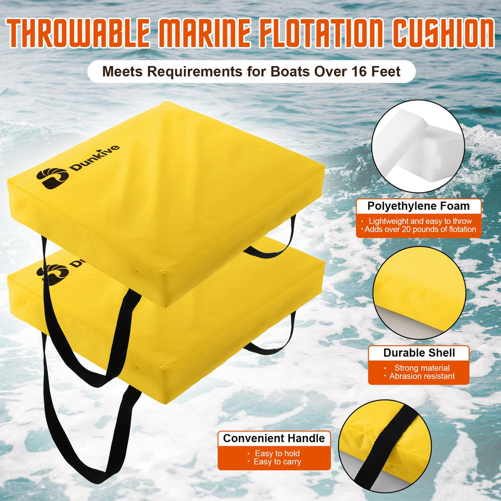 Dunkive cushion mid-throw to swimmer demonstrating quick deployment and buoyancy