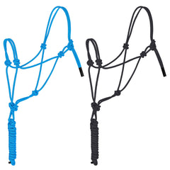 Dunzy front view of both black and turquoise halters showing dual-color set and ready-to-use benefit