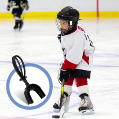 Dunzy mouth guard attached to youth helmet showing easy access