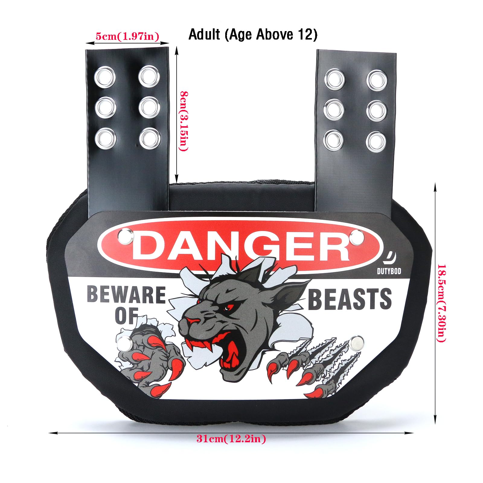 DUTYBOD back plate worn by player during play offering spine and kidney protection