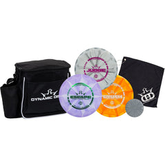 Dynamic Discs front pack showing all three discs and cadet bag for instant play