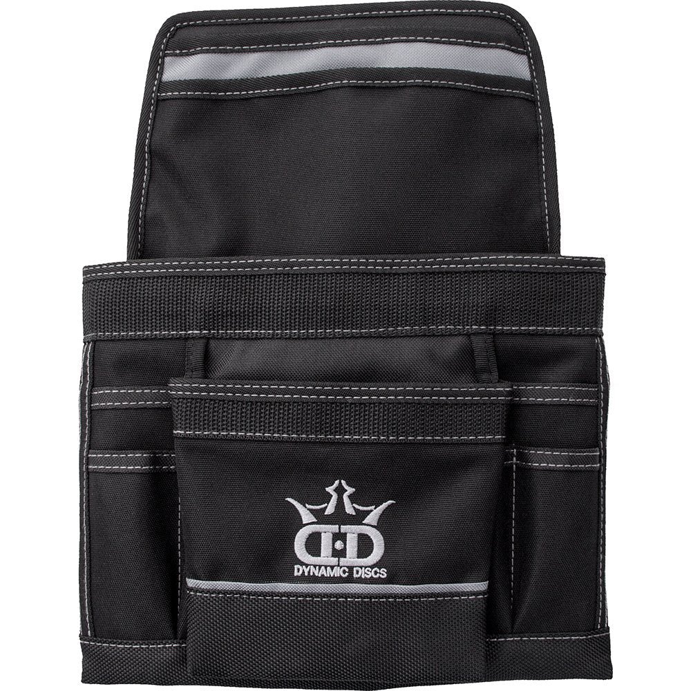 Dynamic Discs front view of putter pouch showing pockets and secure fit benefits