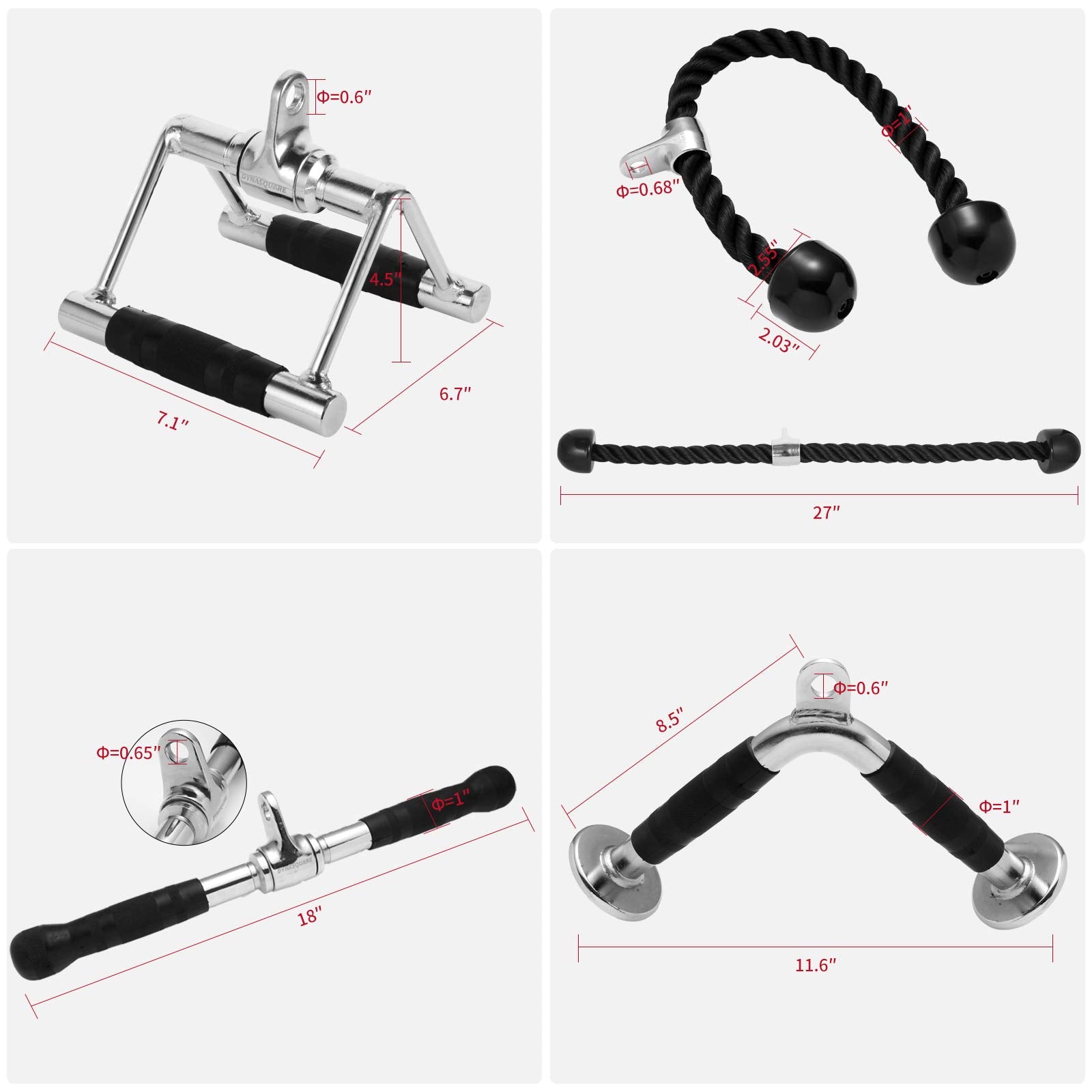 DYNASQUARE attachments mounted on a cable machine demonstrating in-use versatility