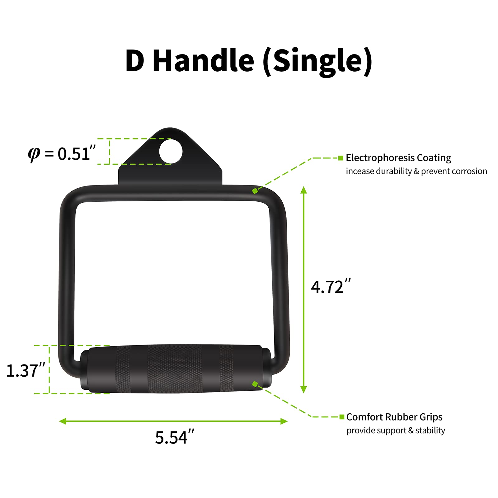 DYNASQUARE single D handle close-up shows ergonomic grip for unilateral exercises