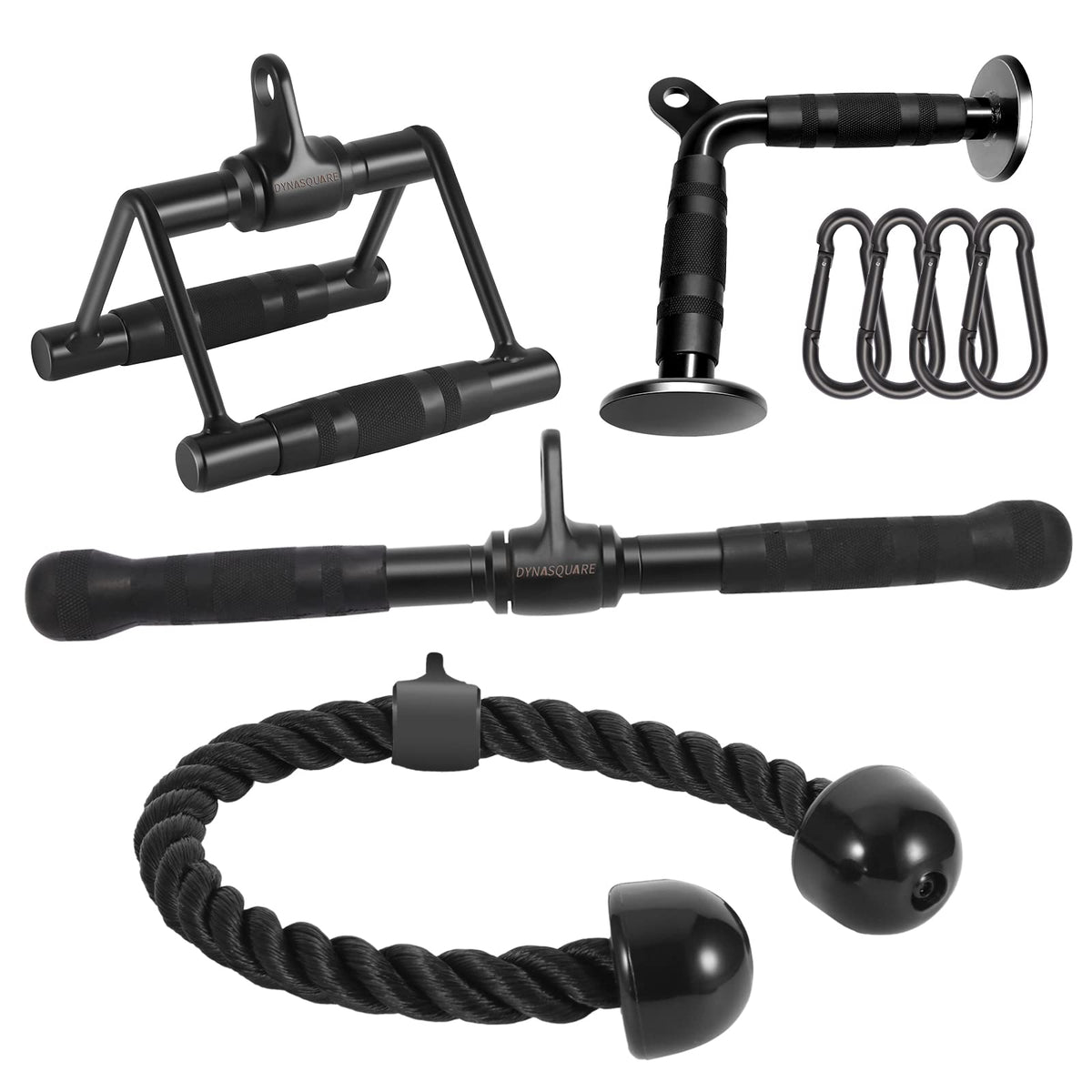 DYNASQUARE full kit laid out showing attachments and benefit of versatile workouts
