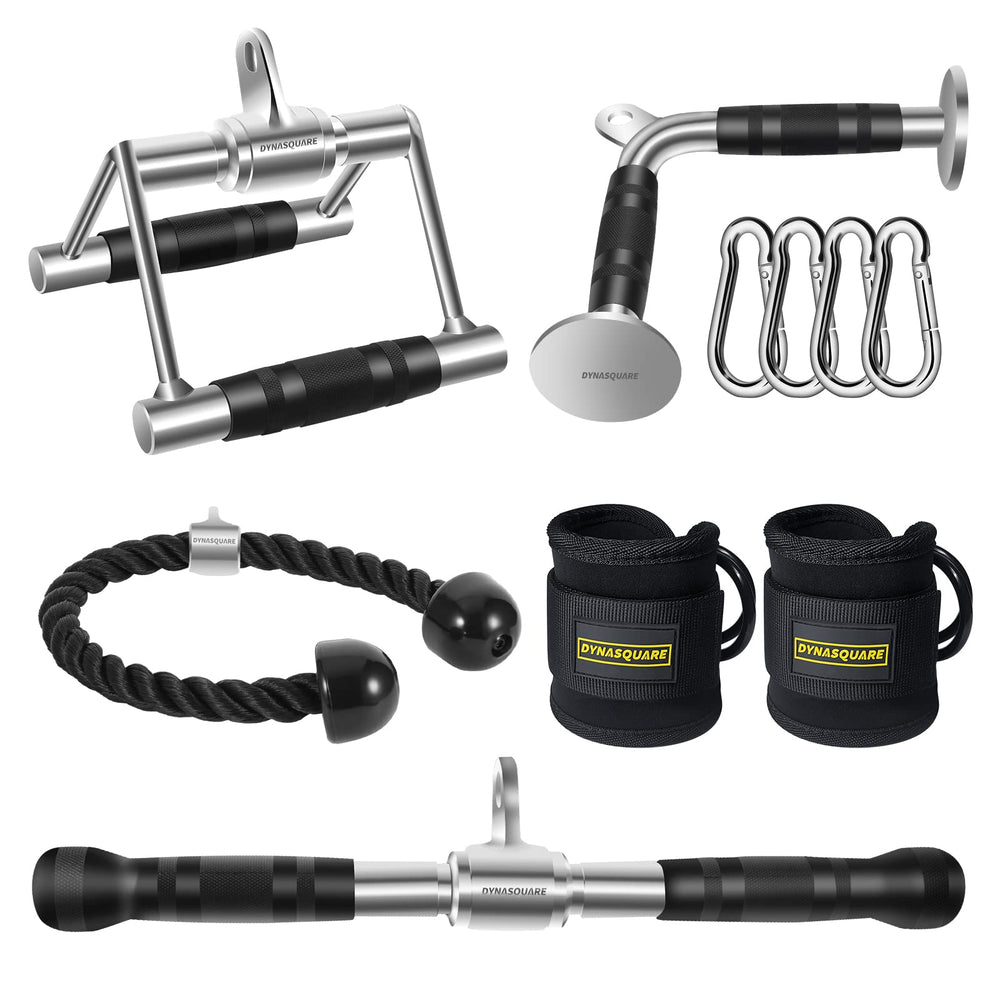 DYNASQUARE front view of full attachment set showing components and storage convenience