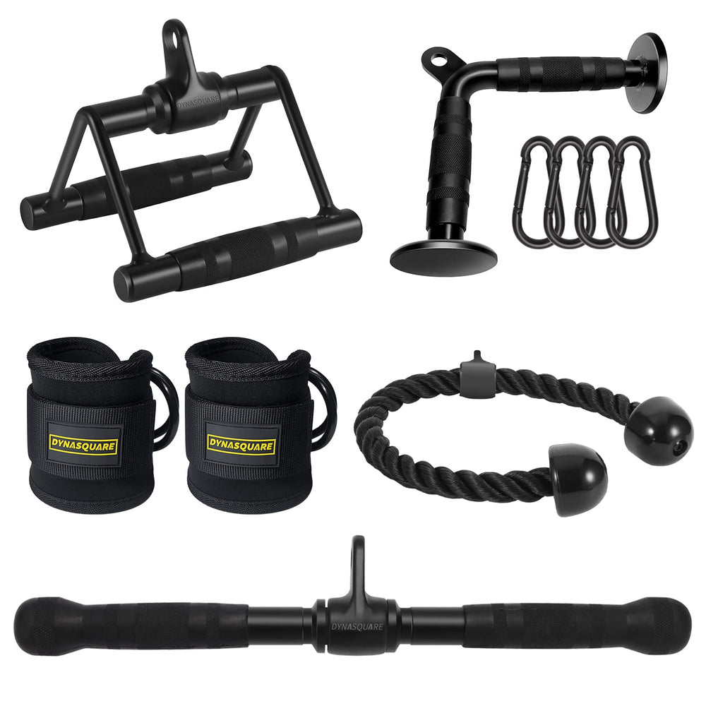DYNASQUARE rotating lat pulldown bar front view showing durable coating and swivel benefit