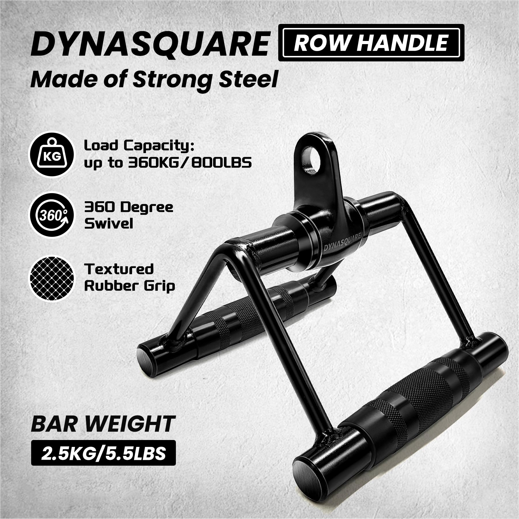 DYNASQUARE close-up of V-handle textured grip for secure pull performance