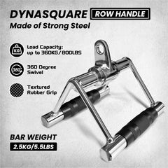 DYNASQUARE V-handle close-up highlighting textured rubber grip for ergonomic control