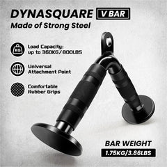 DYNASQUARE V-shaped bar image shows flat knobs and anti-slip handles for control