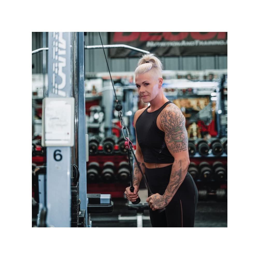 Dynepic Dually in use on cable machine doing tricep pushdown showing neutral grip stability benefit