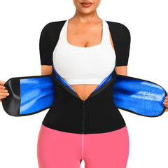 DYUAI front zip sauna shirt showing fit and zip for quick on-off and support