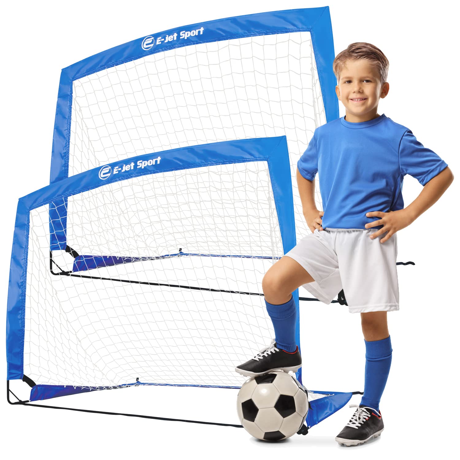 E-Jet front view of assembled 4ft goals showing ready-to-play convenience and portability