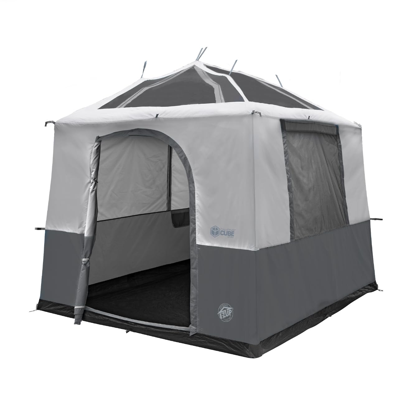 E-Z UP front view of Camping Cube Sport showing enclosed 10x10 space and privacy