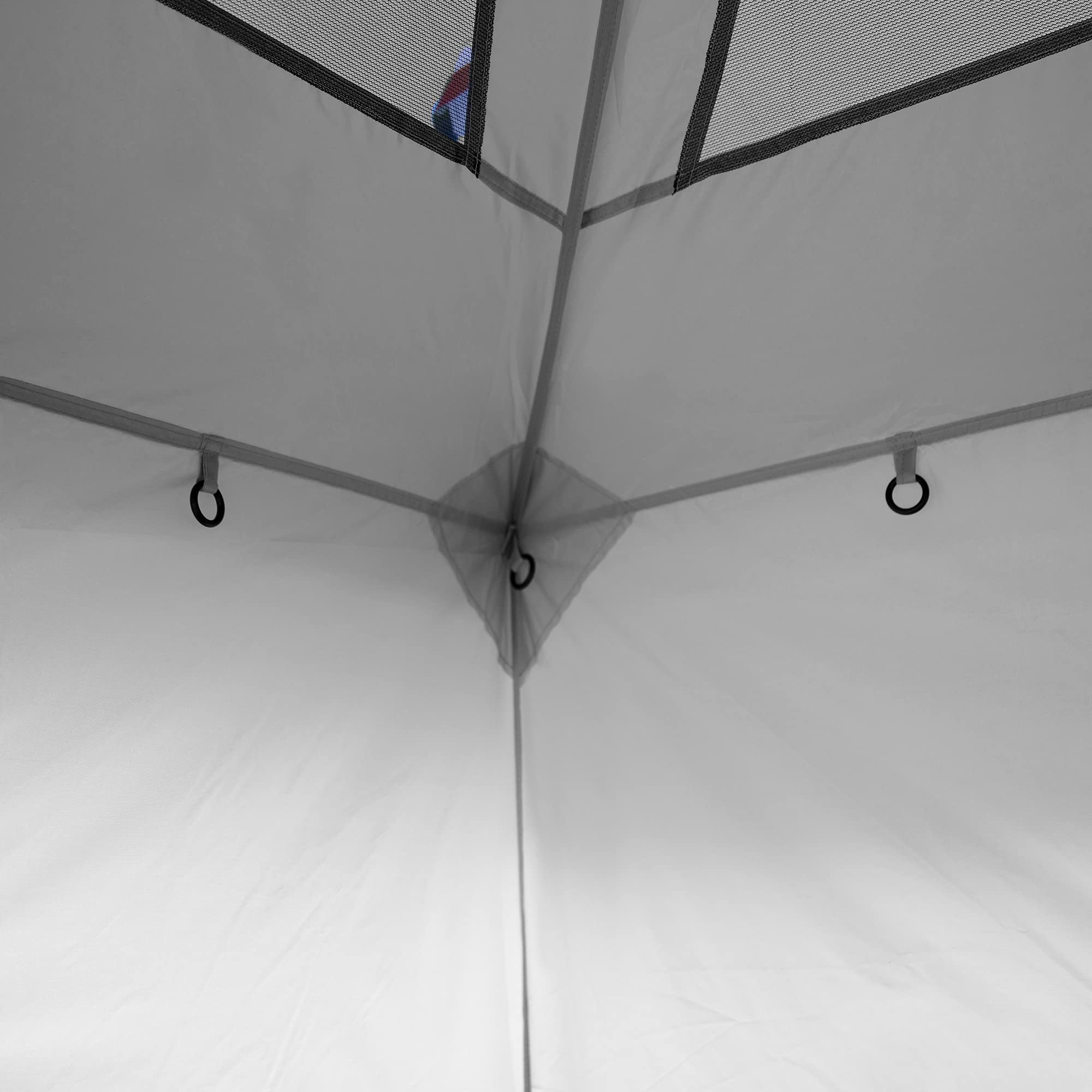 E-Z UP hook-and-loop attachment point showing quick tool-free setup