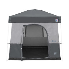 E-Z UP Camping Cube Sport attached to angled-leg canopy showing transform function