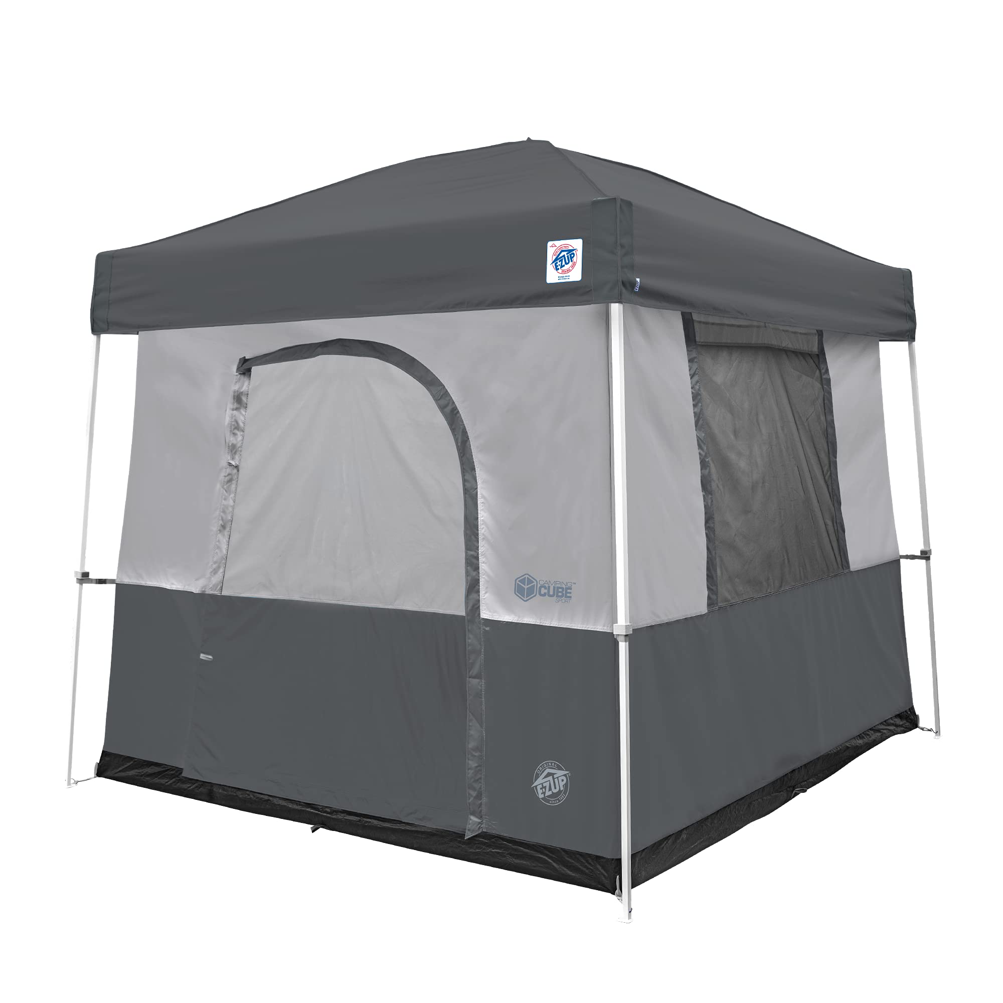 E-Z UP interior with camping gear demonstrating roomy space for four adults