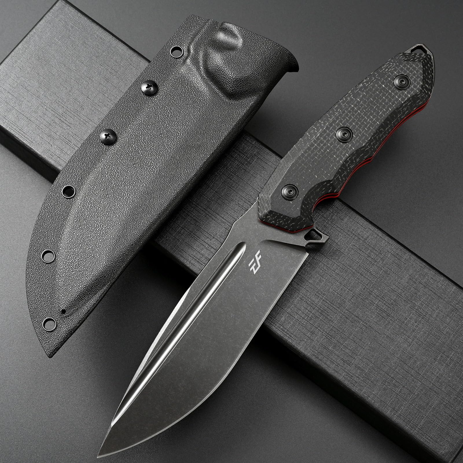 Eafengrow close-up of Sleipner steel blade edge showing durable stone-wash finish
