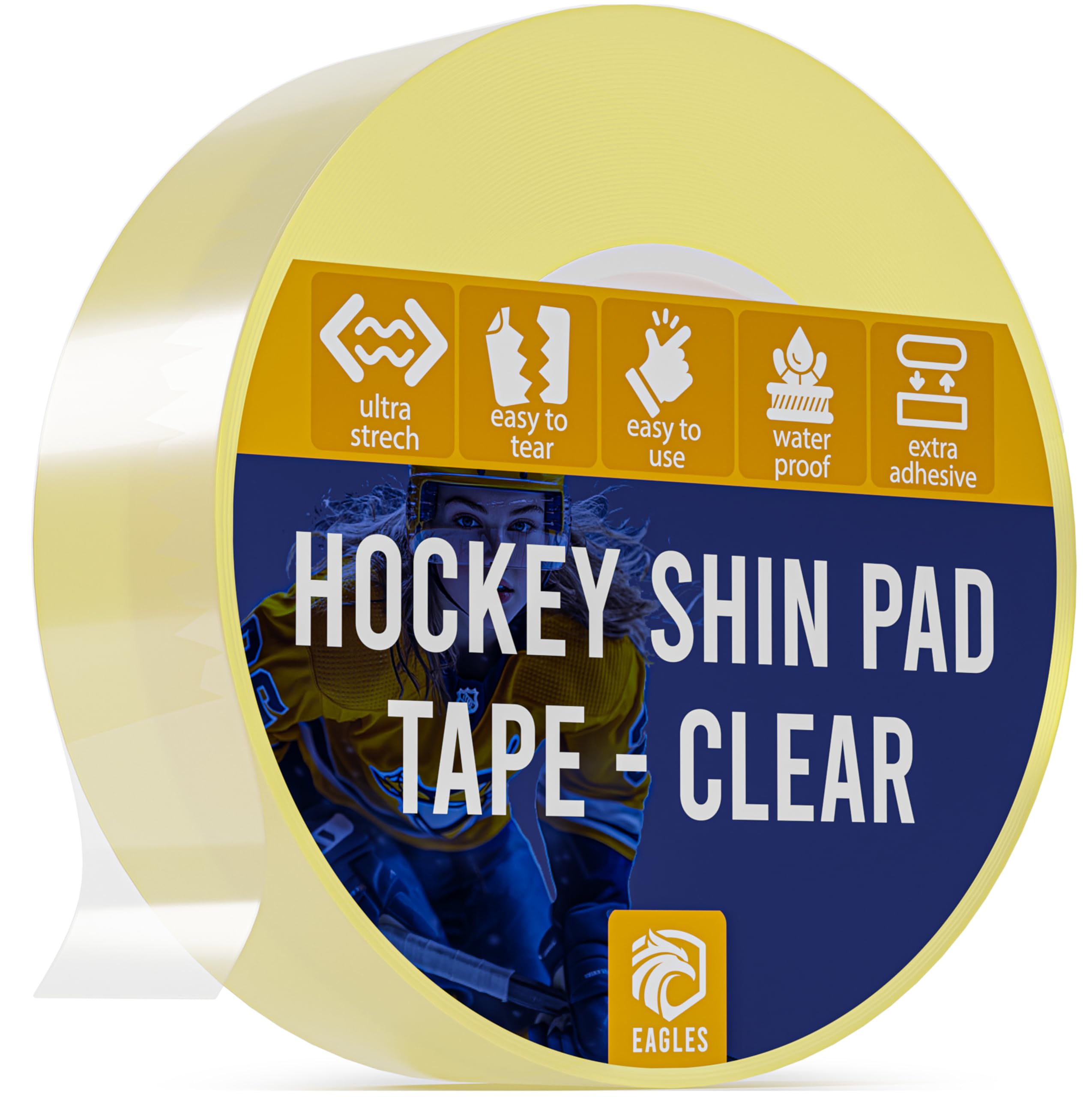 EAGLES tape inside a hockey bag at the rink showing ready-to-use convenience benefit