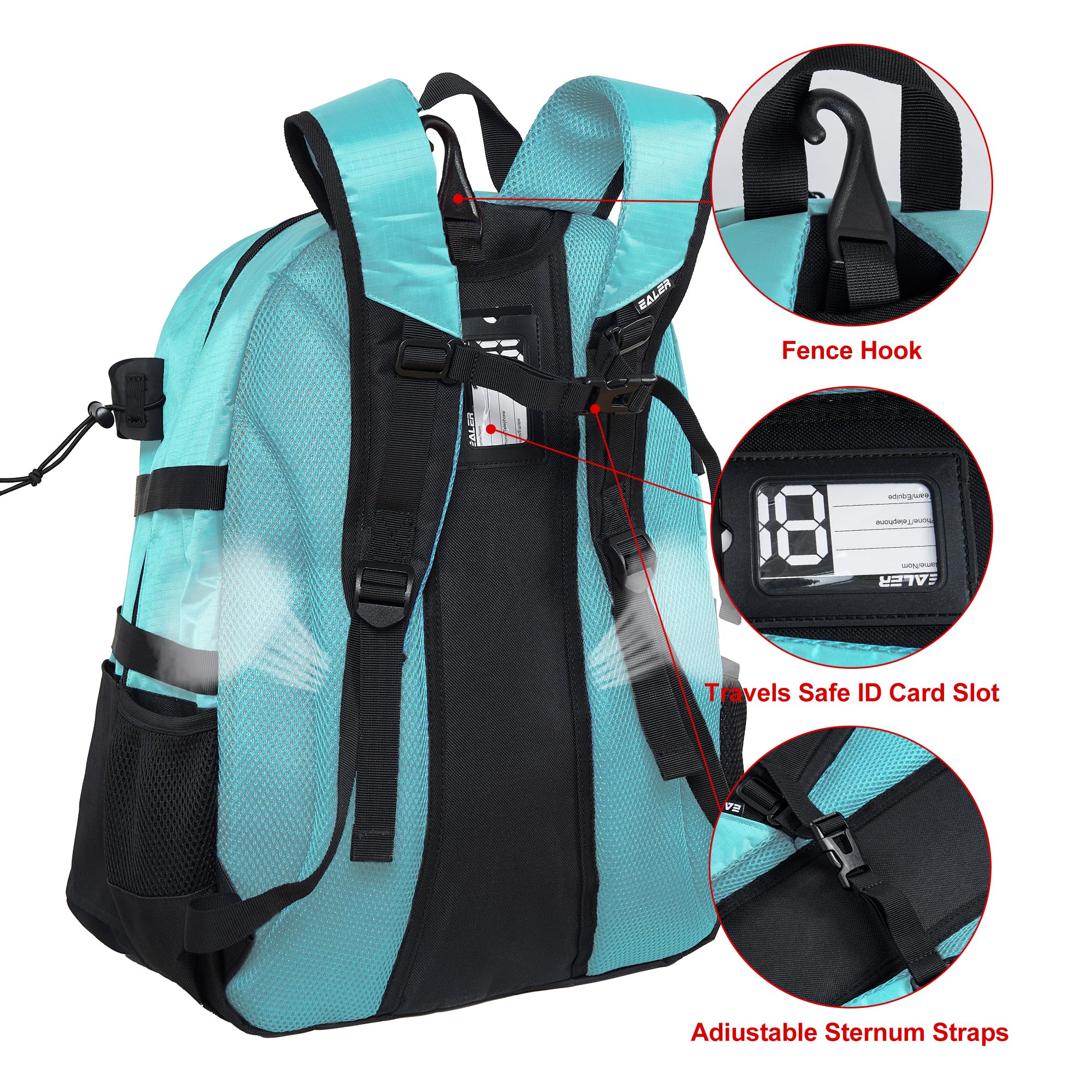 EALER ELB100 on turf with two sticks and gear demonstrating full kit capacity