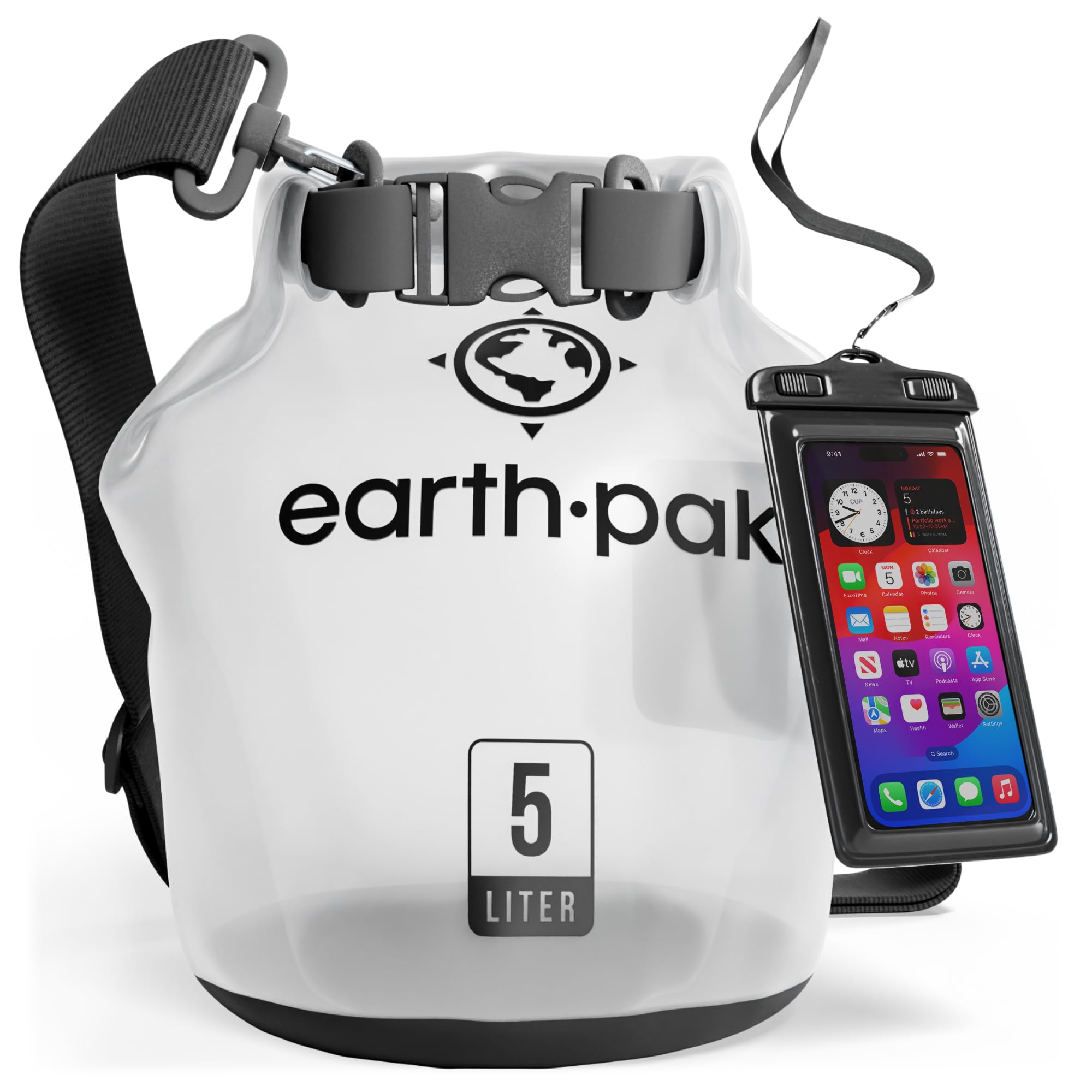 Earth Pak front view showing compact dry bag protecting essentials