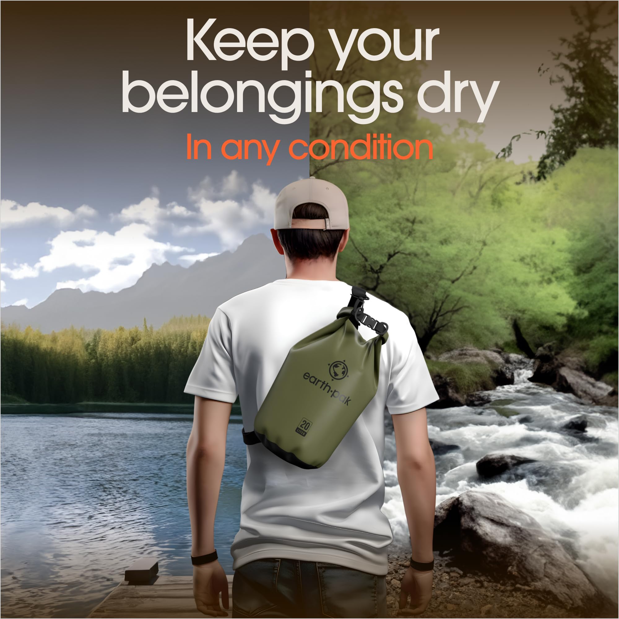 Earth Pak open mouth with packed essentials for quick access