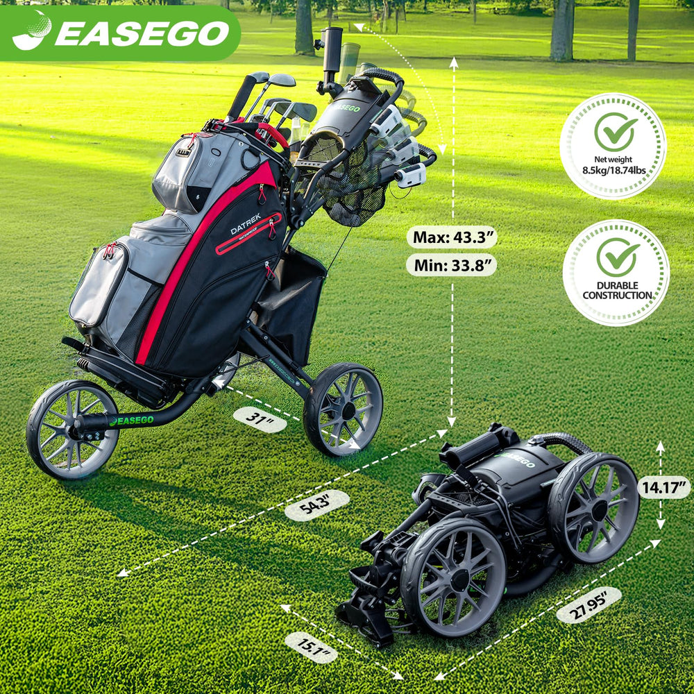EASEGO folded cart beside a sedan trunk showing compact transport