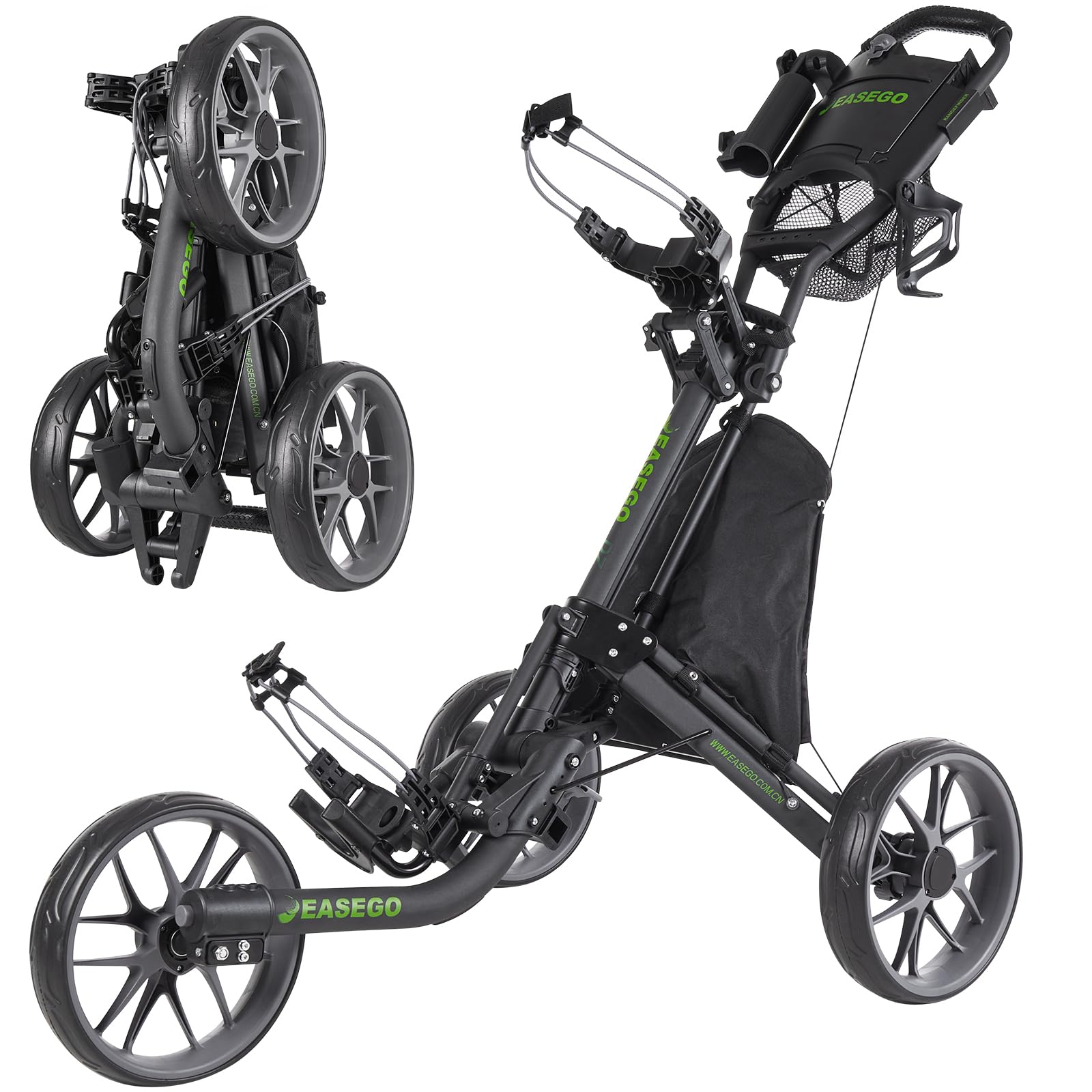EASEGO front view folded cart showing compact storage benefit