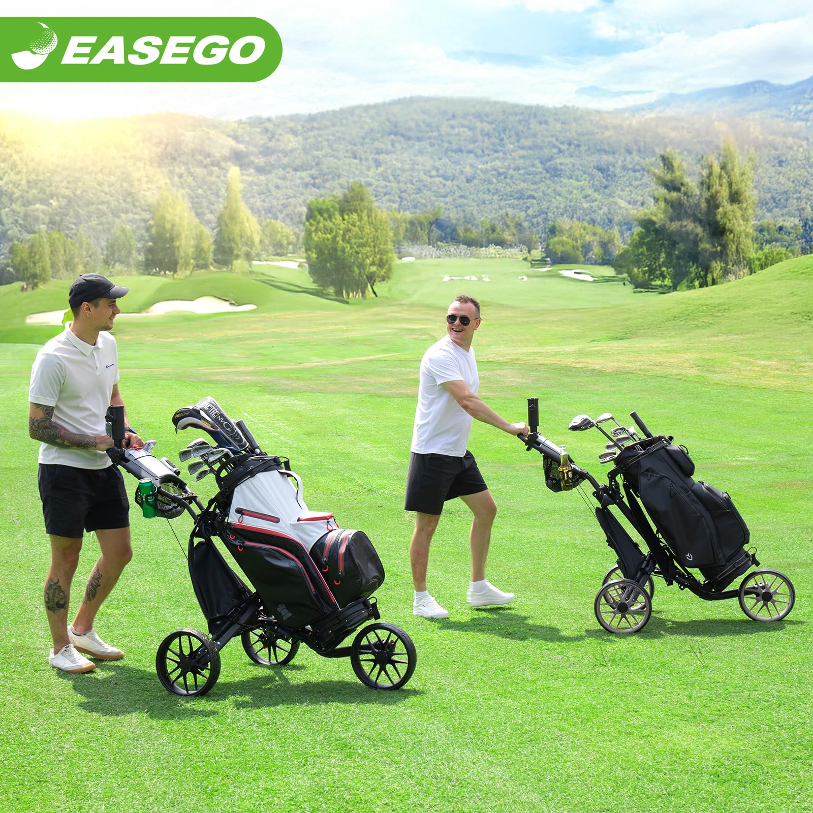EASEGO lifestyle image on course demonstrating stable pushing ease