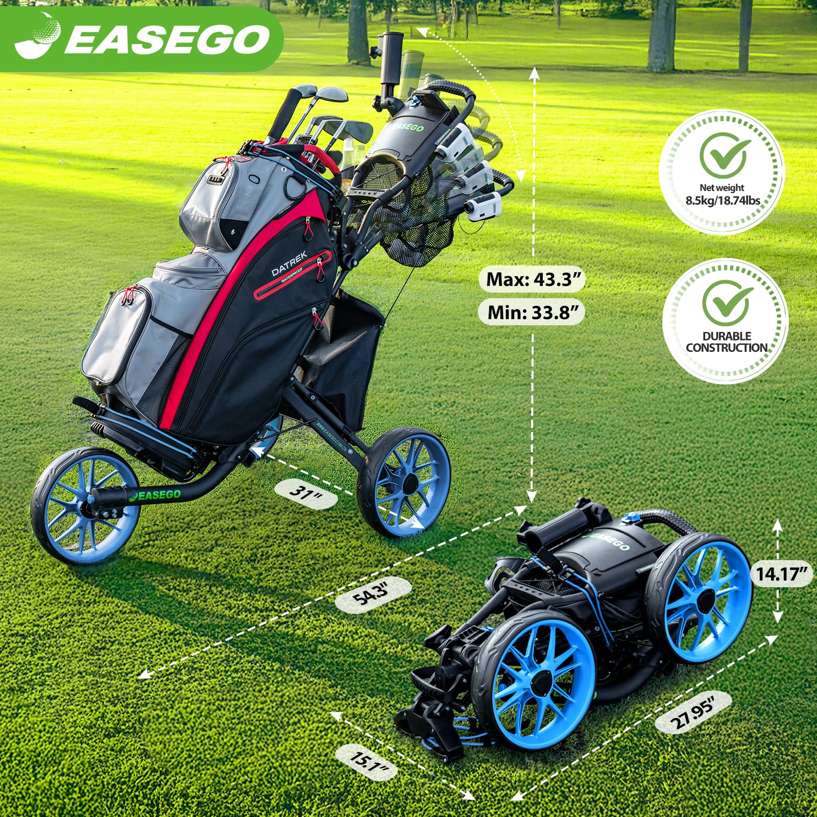EASEGO folded cart fitting inside a car trunk for easy transport