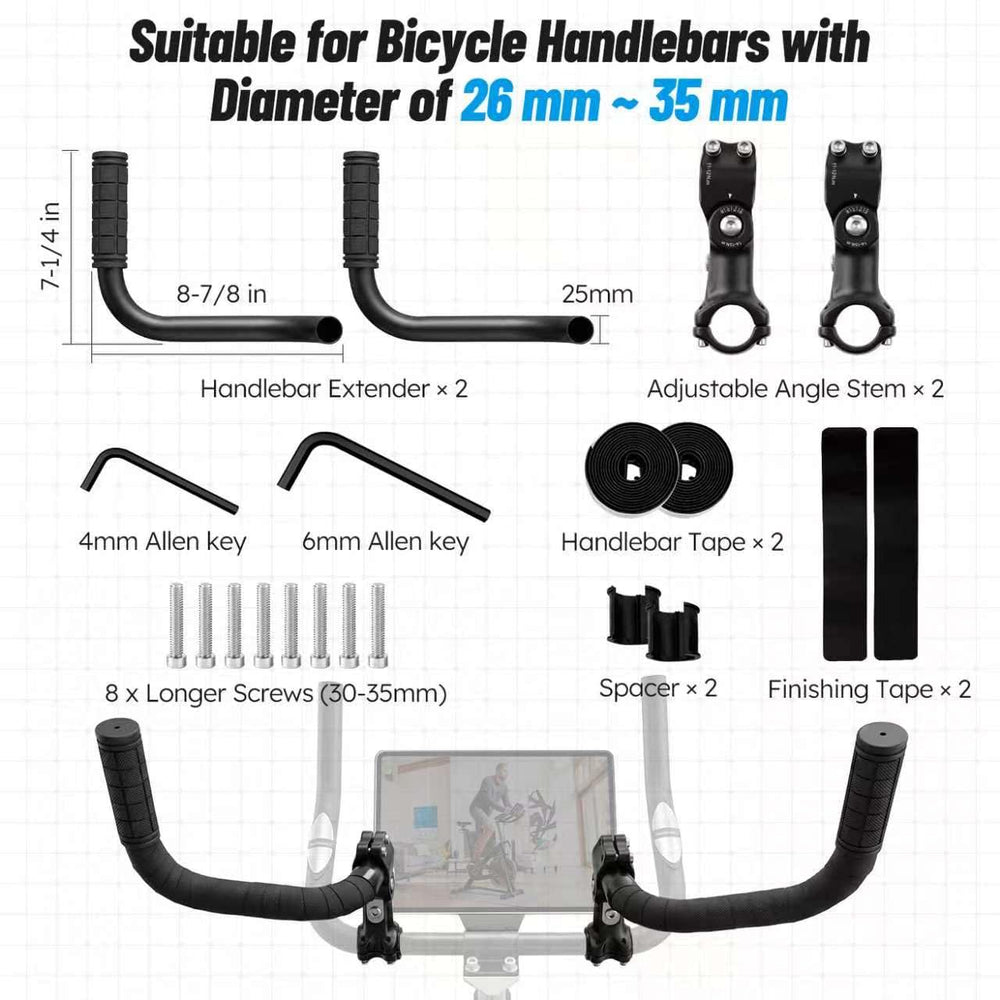 EASETOOL packaged contents layout showing extenders, spacers, tape and Allen keys for quick setup
