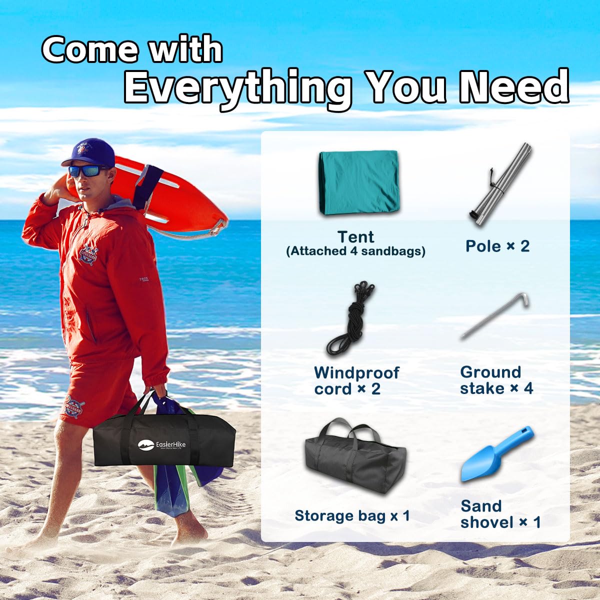 easierhike sandbags and anchors displayed for secure beach setup