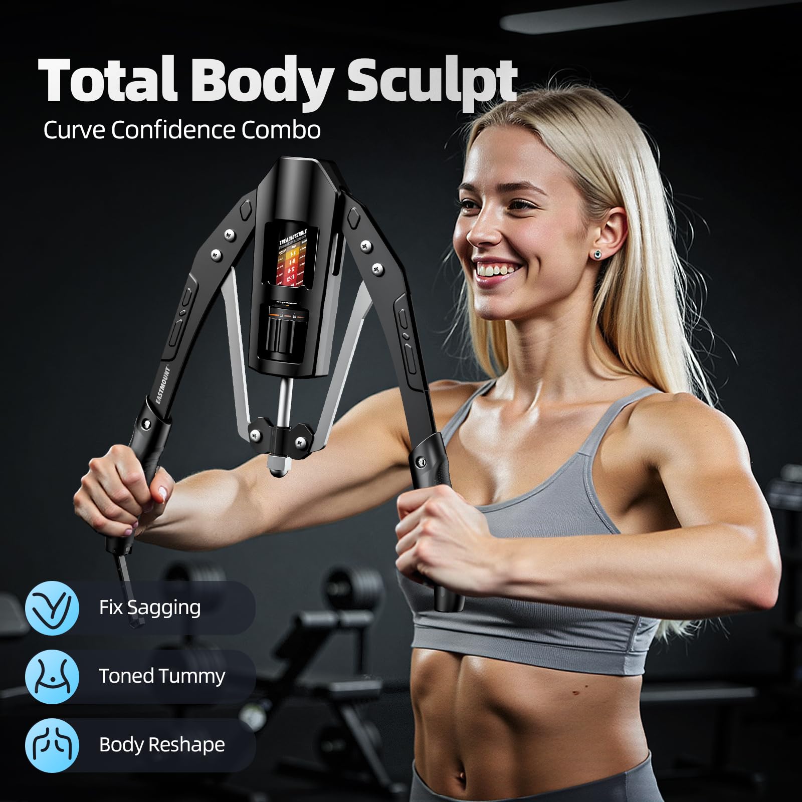 EAST MOUNT in use performing chest squeeze highlighting resistance training